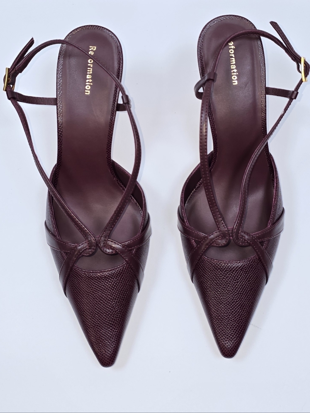 Reformation Patty Slingback Burgundy Embossed Leather Pointed Toe Heels Sz 7.5 - Picture 7 of 15